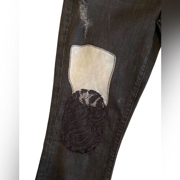 Current/Elliot black jeans, snakeskin leather, lace & suede patches size 30 NWT - Picture 6 of 9